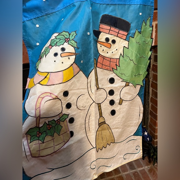 Vintage 90s Snowman Couple Flag - Picture 2 of 6
